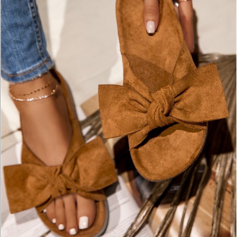 “Maria” tan Bow cork Sandal Slides RESTOCK 📣